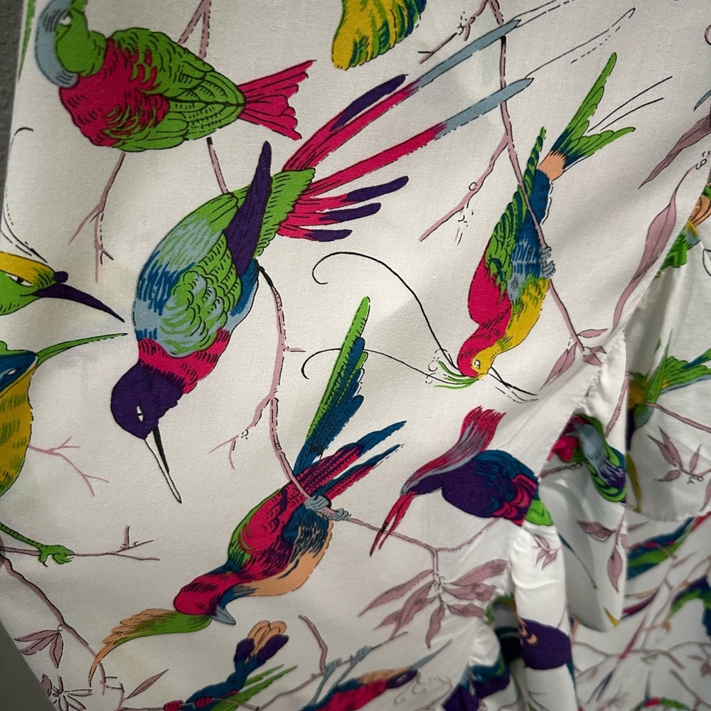 Anthropologie Floreat Aiden Robe 3/4 Sleeve Wrap Dress Bird Print Sz S EUC - Picture 6 of 8